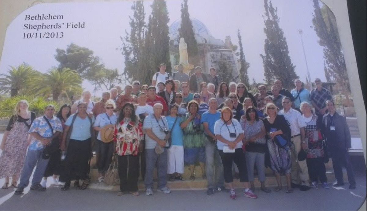 A group at Shepherds’ Field, Bethlehem, on a journey through Israel in 2013